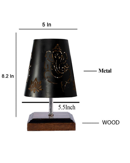 Ganesha Metal Etching Table Lamp With Brown Wood Square Base