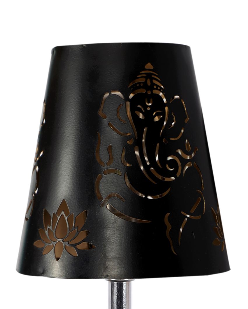 Ganesha Metal Etching Table Lamp With Brown Wood Square Base