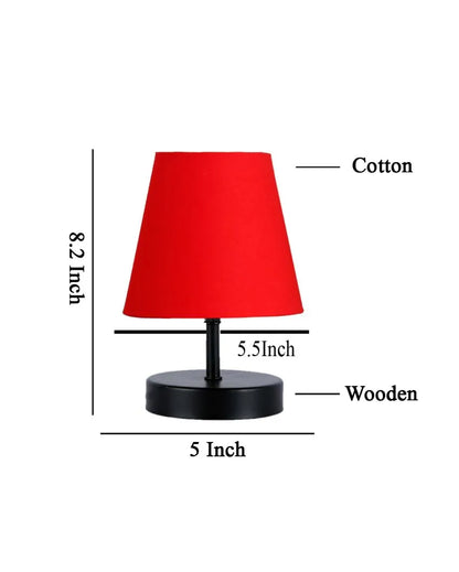 Cotton Round Wooden Black Base Table Lamp Red