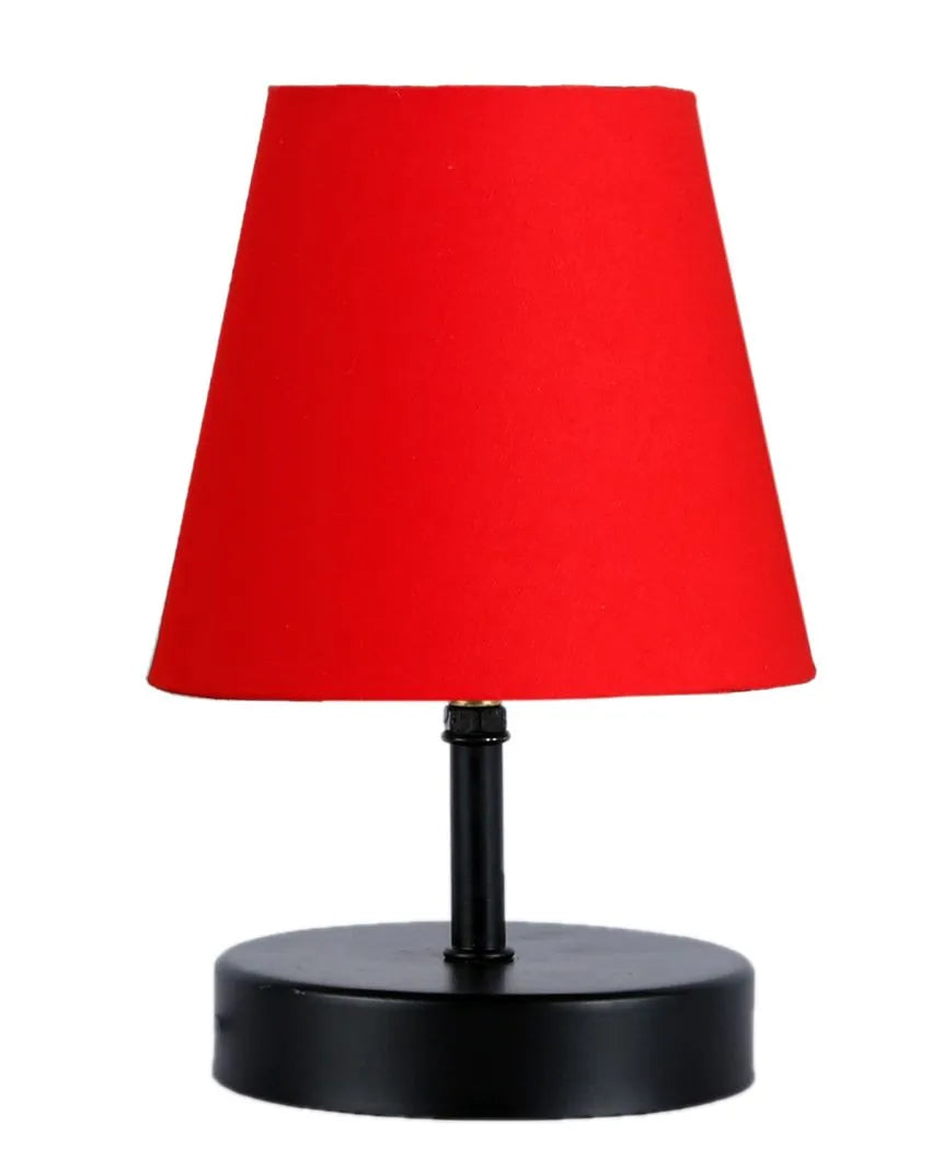 Cotton Round Wooden Black Base Table Lamp Red