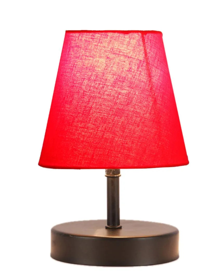 Cotton Round Wooden Black Base Table Lamp Red