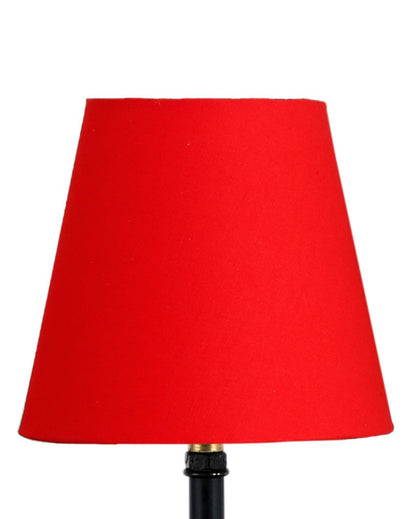 Cotton Round Wooden Black Base Table Lamp Red