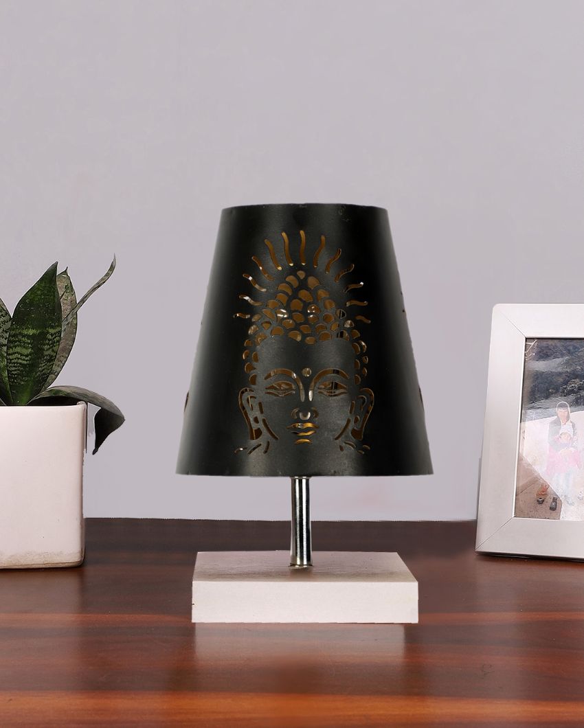 Buddha Ji  Metal Etching Table Lamp With White Wood Square Base