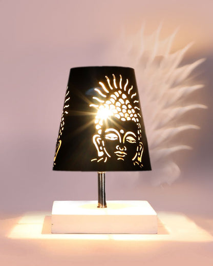 Buddha Ji  Metal Etching Table Lamp With White Wood Square Base