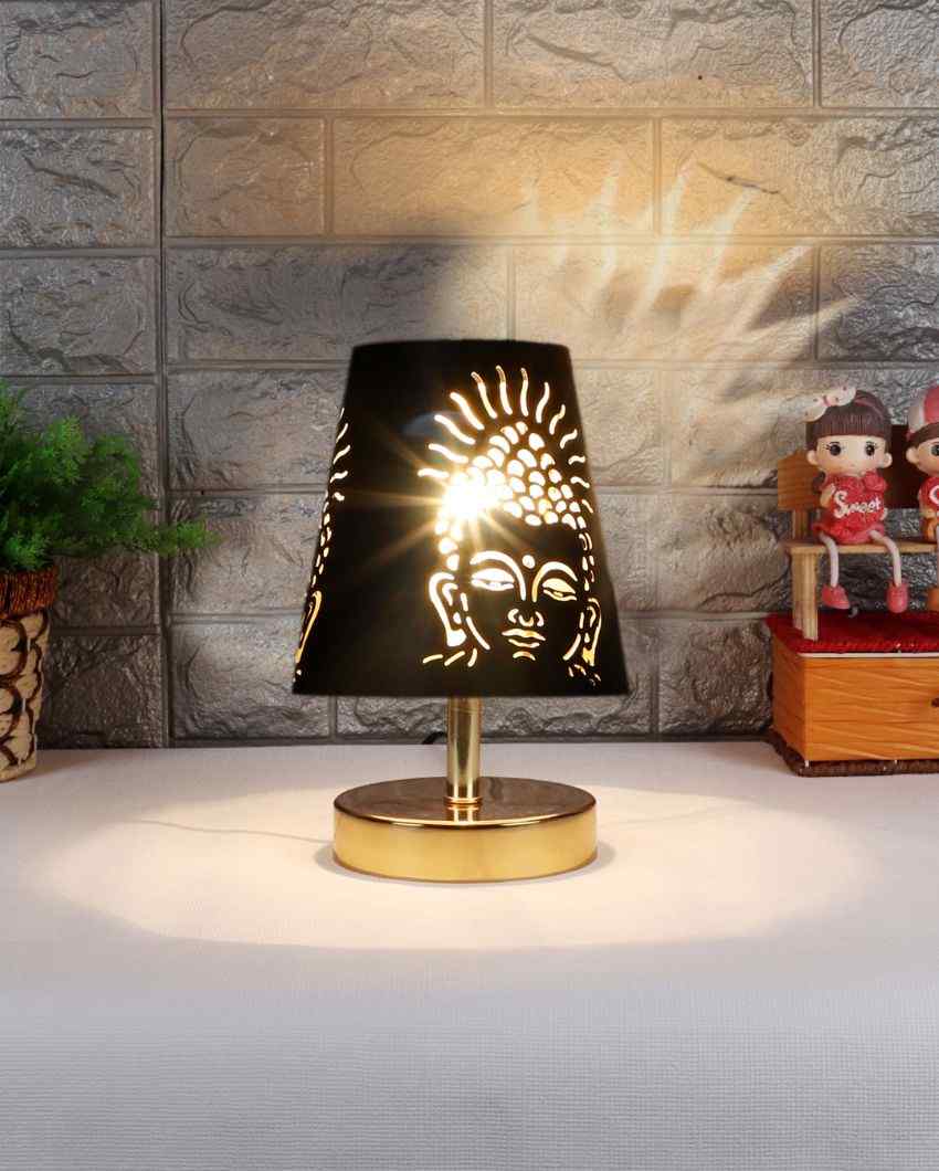 Buddha Ji  Metal Etching Table Lamp With Metal Gold Round Base