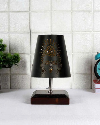 Buddha Ji  Metal Etching Table Lamp With Brown Wood Square Base