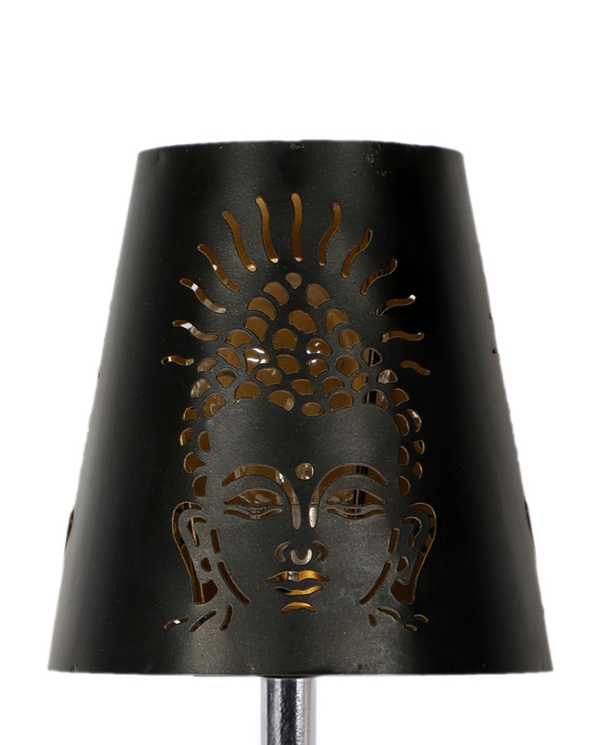 Buddha Ji  Metal Etching Table Lamp With Brown Wood Square Base
