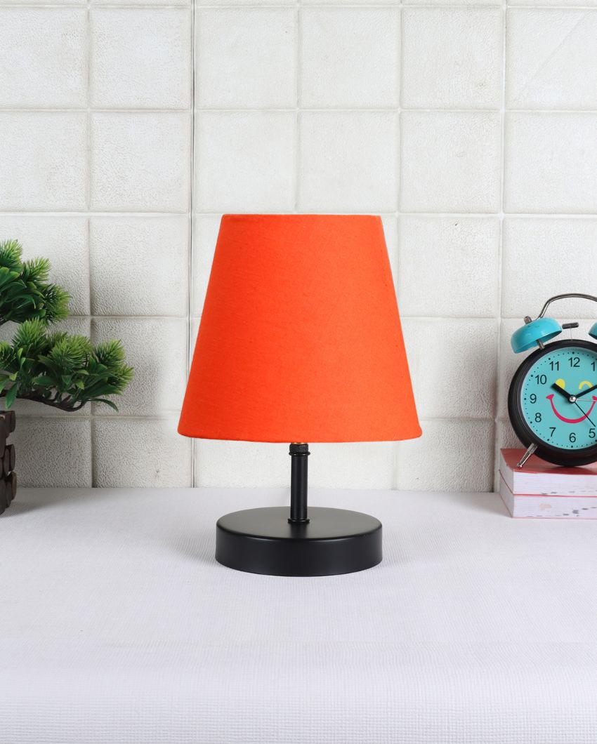 Cotton Round Wooden Black Base Table Lamp Orange