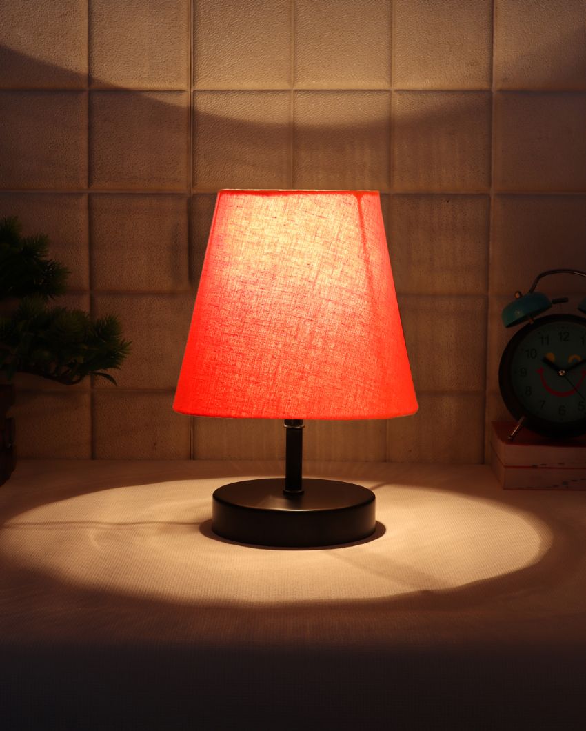 Cotton Round Wooden Black Base Table Lamp Orange