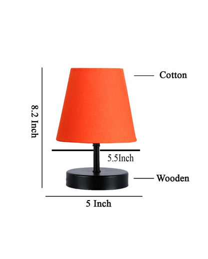 Cotton Round Wooden Black Base Table Lamp Orange