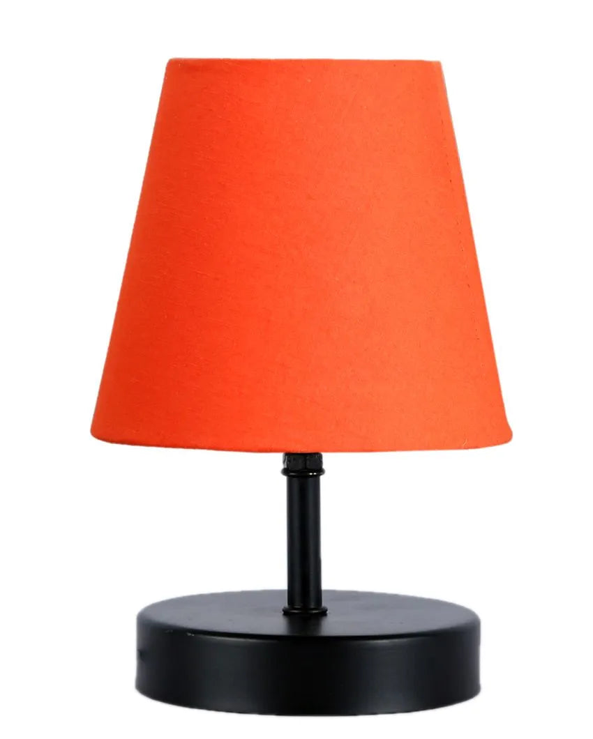 Cotton Round Wooden Black Base Table Lamp Orange