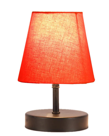 Cotton Round Wooden Black Base Table Lamp Orange