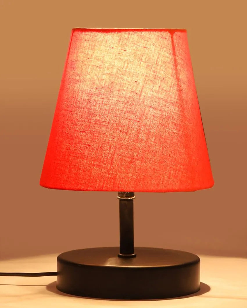 Cotton Round Wooden Black Base Table Lamp Orange