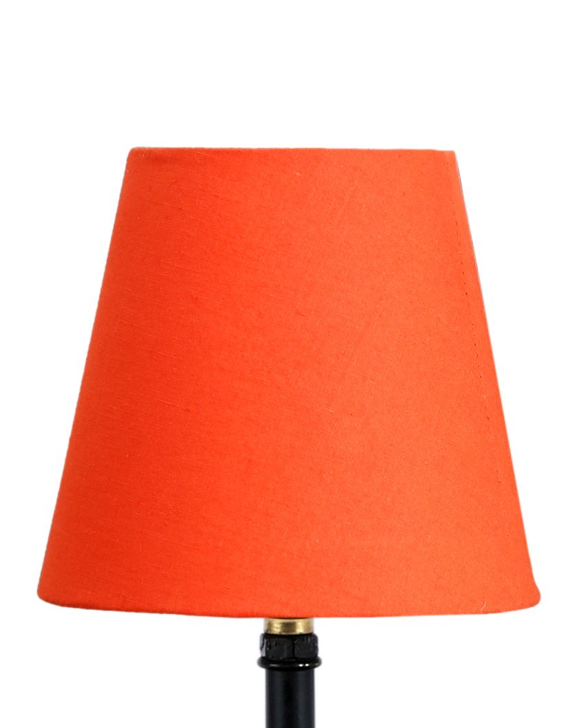 Cotton Round Wooden Black Base Table Lamp Orange