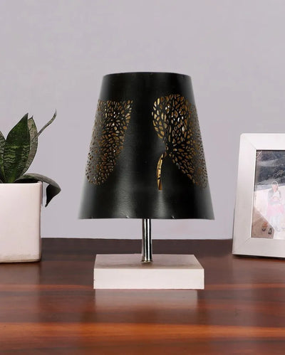 Leaf Metal Etching Table Lamp With White Wood Square Base