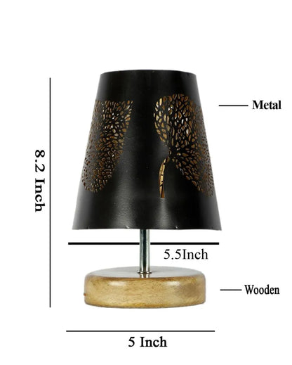 Leaf Metal Etching Table Lamp With Natural Wood Round Base