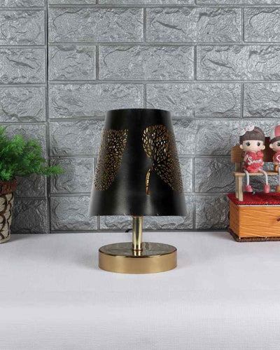 Leaf Metal Etching Table Lamp With Metal Gold Round Base