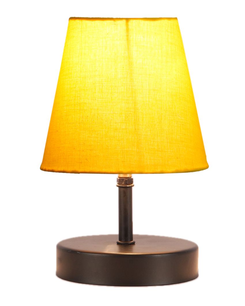 Cotton Round Wooden Black Base Table Lamp Yellow