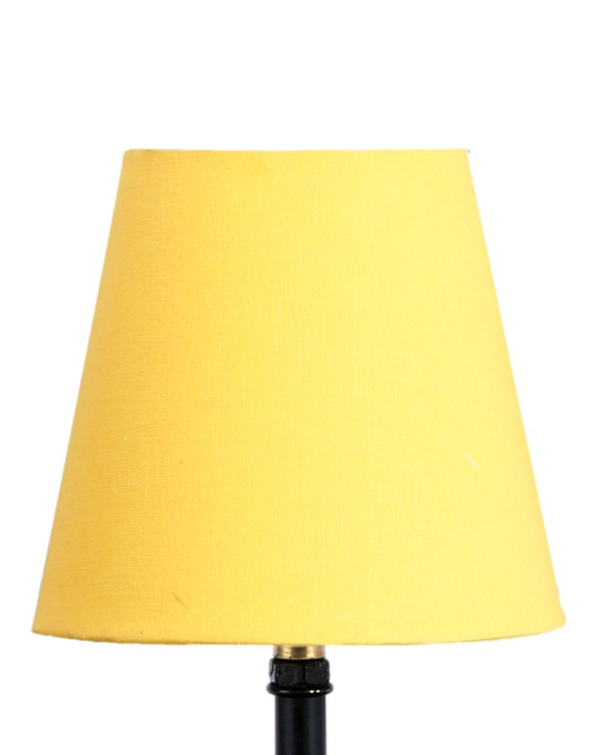 Cotton Round Wooden Black Base Table Lamp Yellow