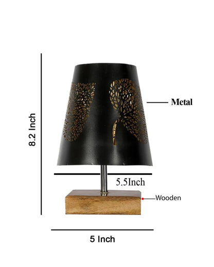 Leaf Metal Etching Table Lamp With Natural Wood Square Base