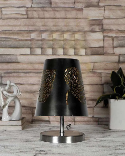 Leaf Metal Etching Table Lamp With Steel Round Base