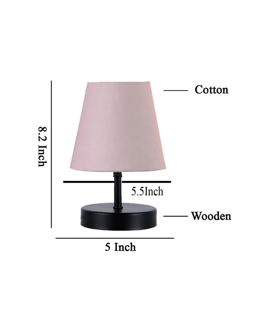 Cotton Round Wooden Black Base Table Lamp Grey