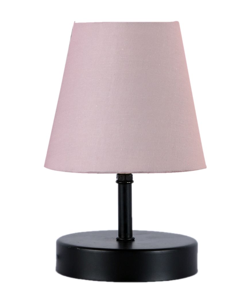 Cotton Round Wooden Black Base Table Lamp Grey