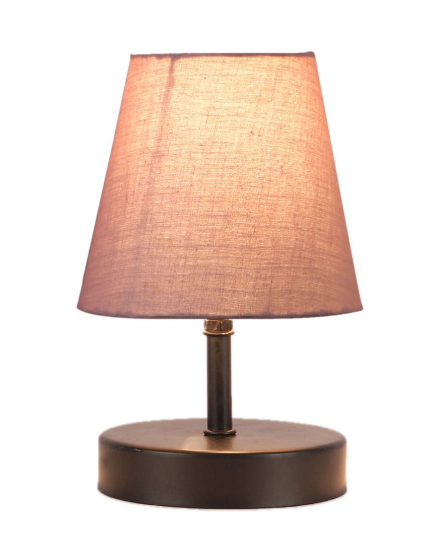 Cotton Round Wooden Black Base Table Lamp Grey