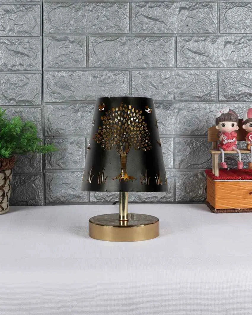 Tree Metal Etching Table Lamp With Metal Gold Round Base