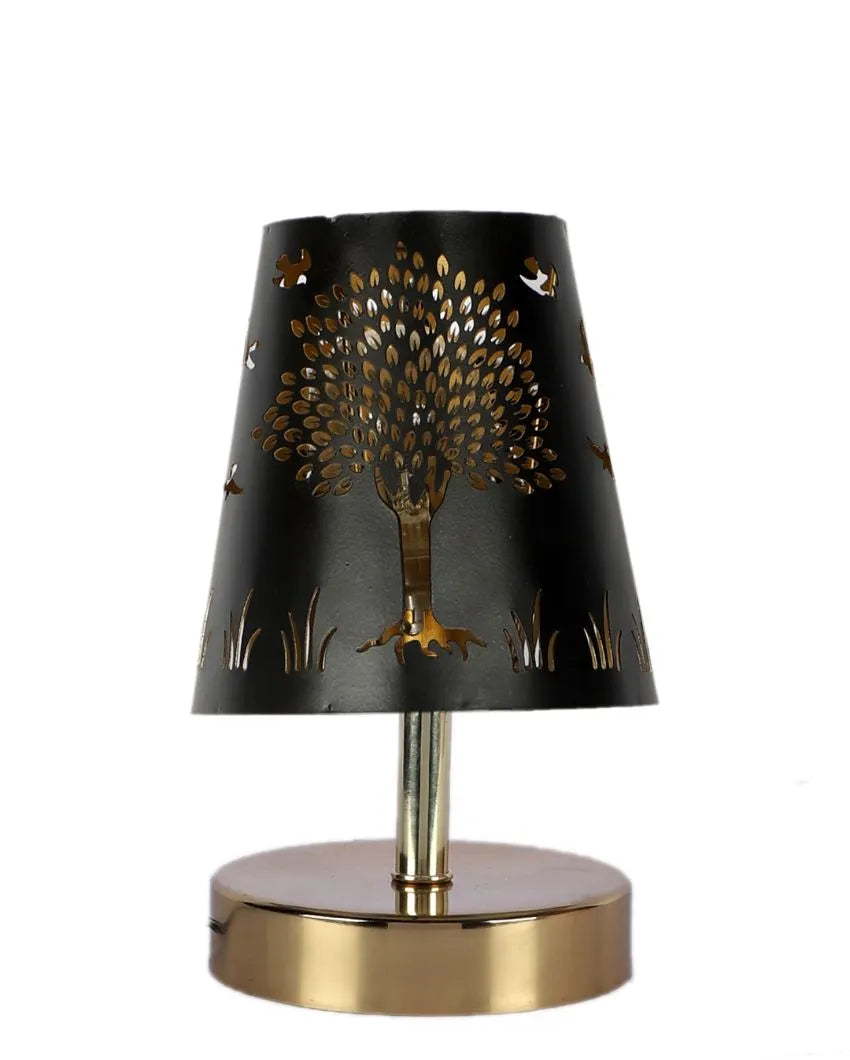 Tree Metal Etching Table Lamp With Metal Gold Round Base