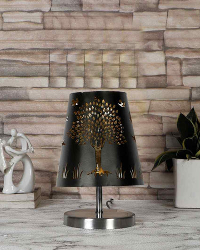 Tree Metal Etching Table Lamp With Steel Round Base