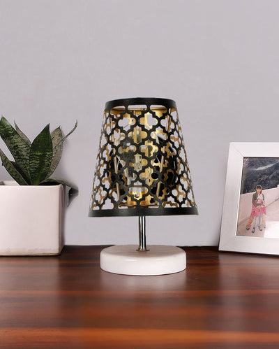 Net Metal Etching Table Lamp With White Wood Round Base