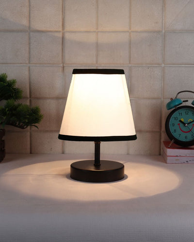 Aesthetic White & Black Cotton Round Wood Black Table Lamp