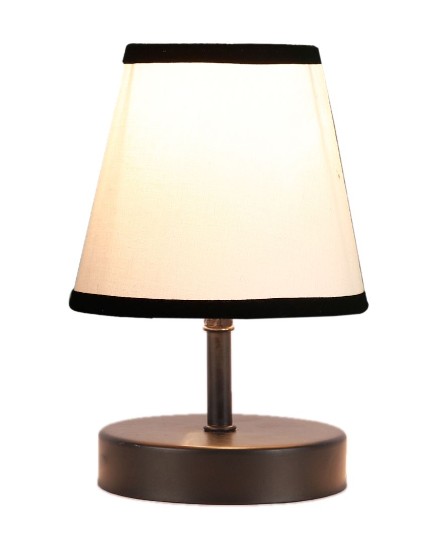 Aesthetic White & Black Cotton Round Wood Black Table Lamp