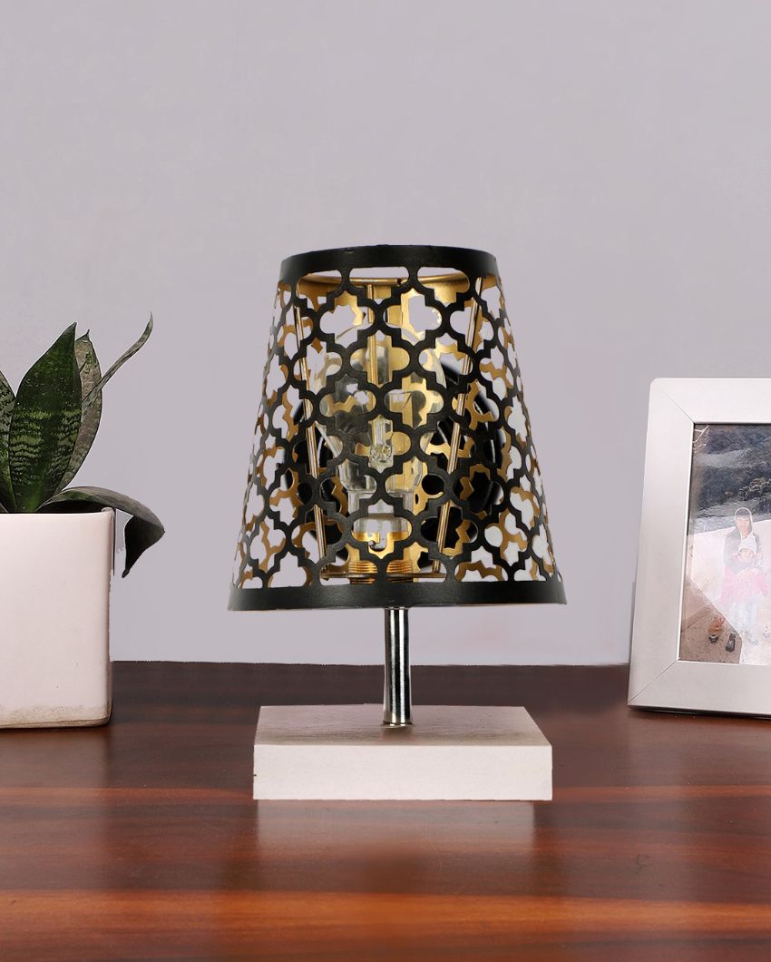 Net Metal Etching Table Lamp With White Wood Square Base