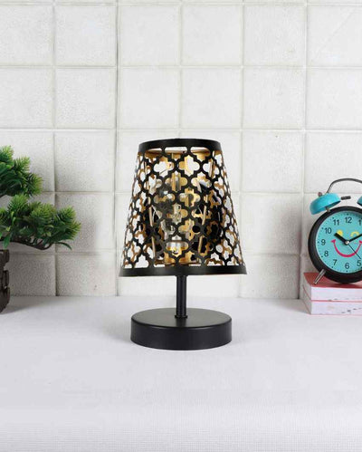 Net Metal Etching Table Lamp With Black Wood Round Base