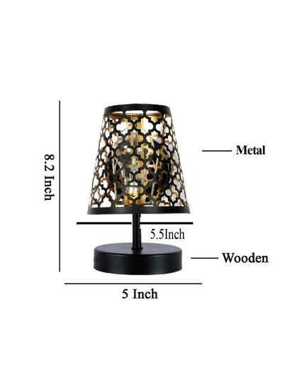 Net Metal Etching Table Lamp With Black Wood Round Base
