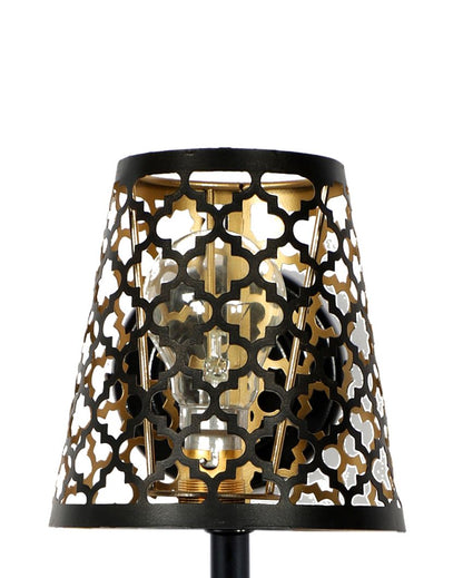 Net Metal Etching Table Lamp With Black Wood Round Base