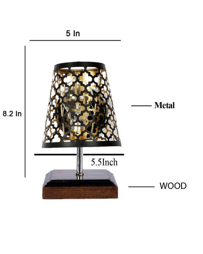 Net Metal Etching Table Lamp With Brown Wood Square Base