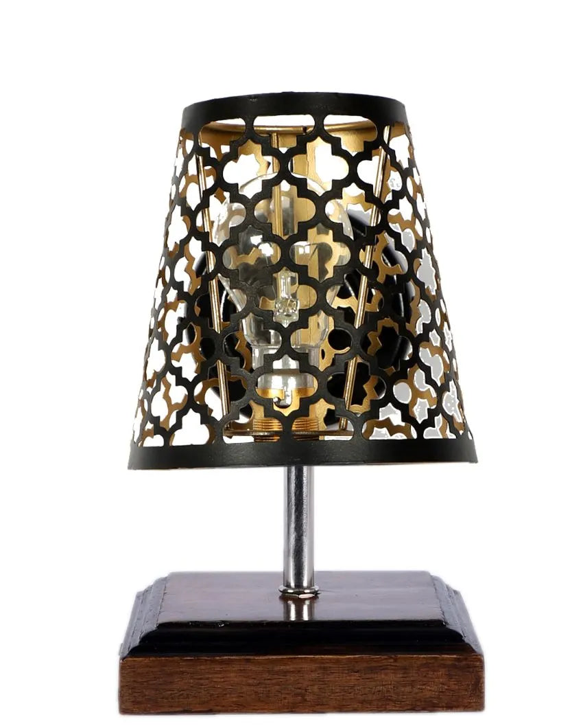 Net Metal Etching Table Lamp With Brown Wood Square Base