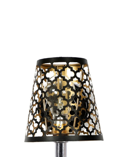 Net Metal Etching Table Lamp With Brown Wood Square Base