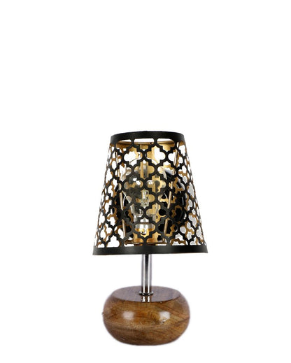 Net Metal Etching Table Lamp With Natural Wood Round Base