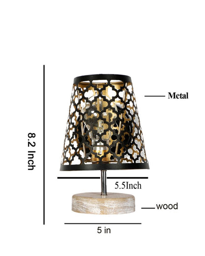 Net Metal Etching Table Lamp With White Brushed Wood Round Base