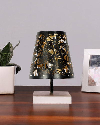 Metal Etching Table Lamp With White Wood Square Base