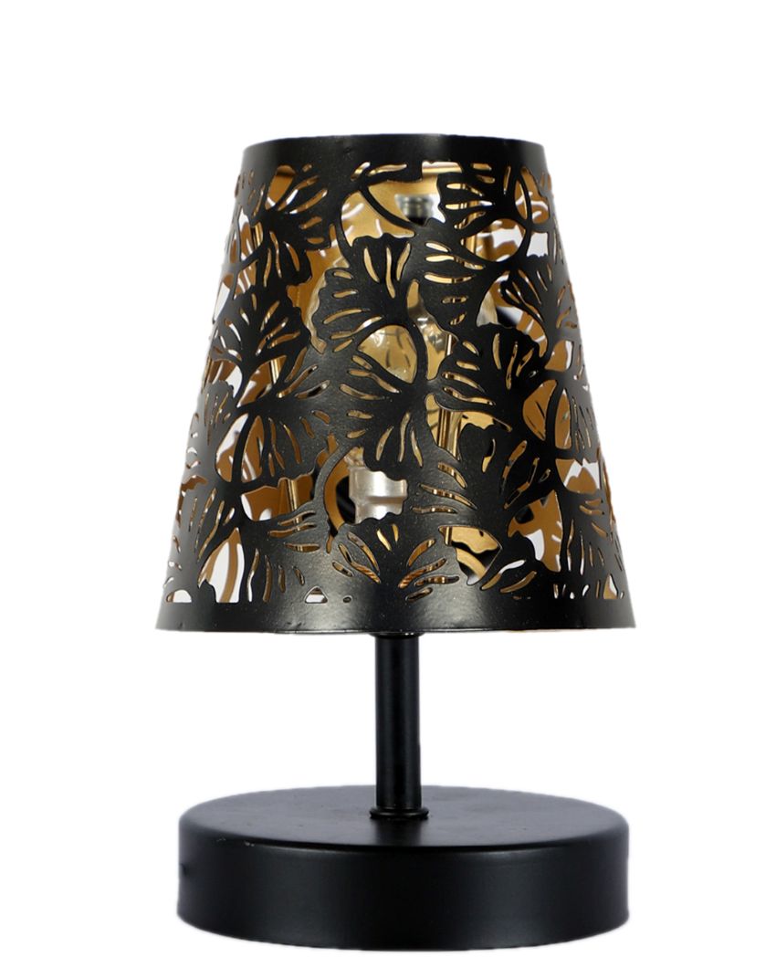 Metal Etching Table Lamp With Black Wood Round Base