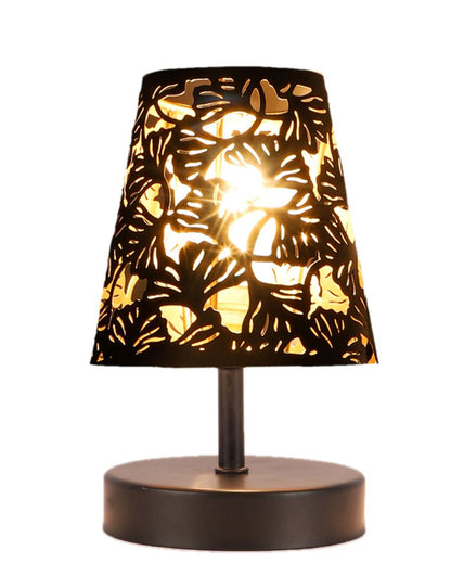 Metal Etching Table Lamp With Black Wood Round Base