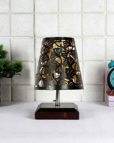 Metal Etching Table Lamp With Brown Wood Square Base