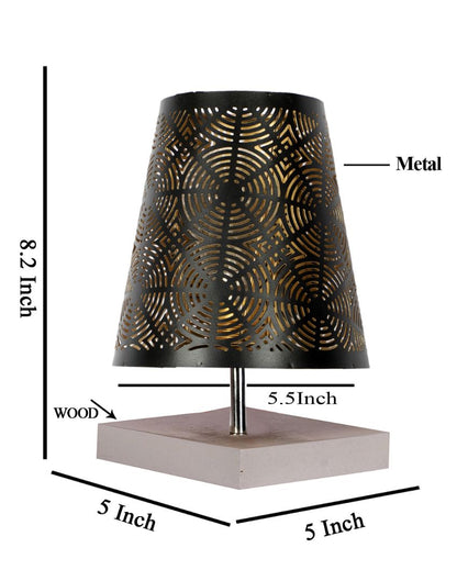 Round Metal Etching Table Lamp With White Wood Square Base
