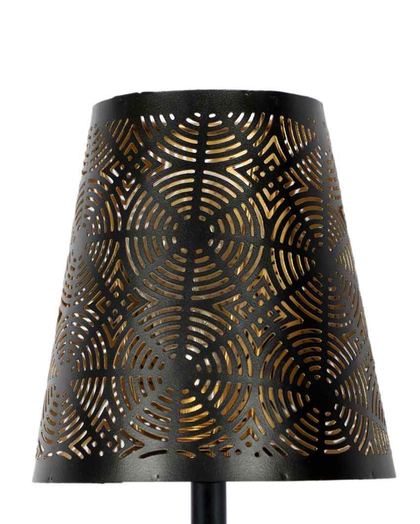 Round Metal Etching Table Lamp With Black Wood Round Base