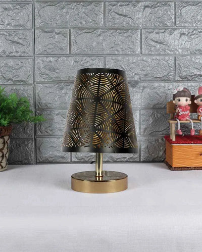 Round Metal Etching Table Lamp With Metal Gold Round Base